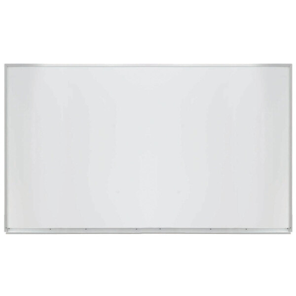 An Aarco white porcelain enamel on steel markerboard with an aluminum frame.
