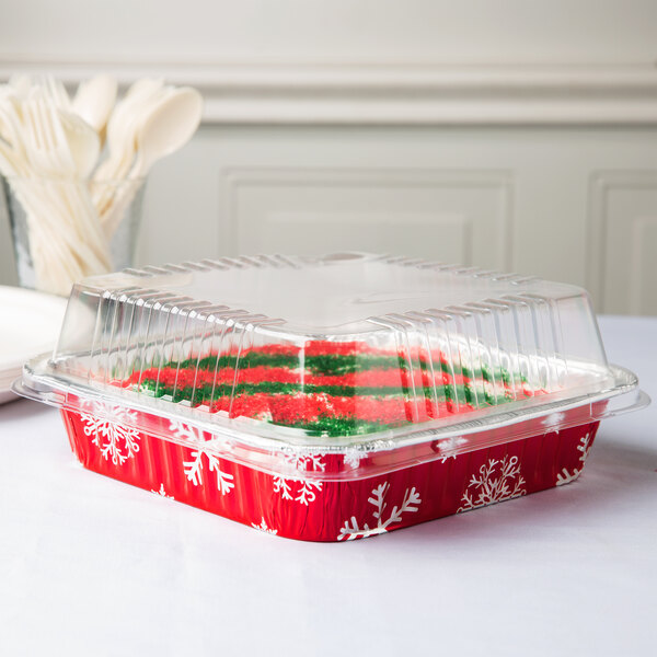 Square Holiday Foil Cake Pan w/ Clear Lid (8) - 100/Case