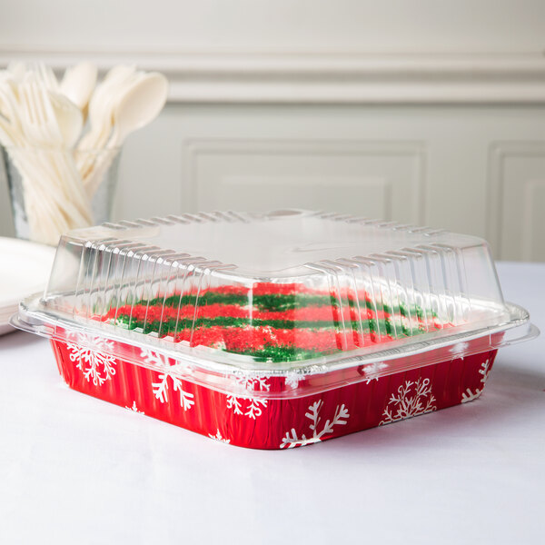 Square Holiday Foil Cake Pan w/ Clear Lid (8") 100/Case