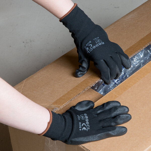 Black Nylon Glove with Black Polyurethane Palm Coating - 12/Pack