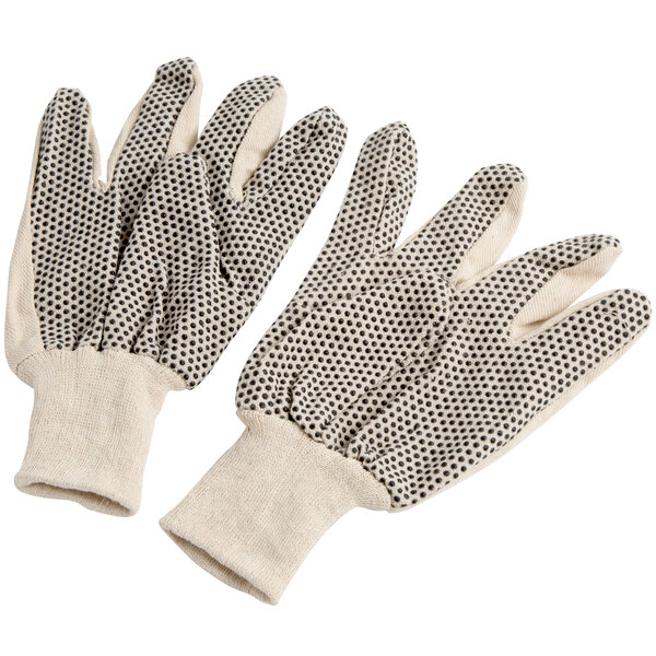 2 DOZENS 24 PAIRS 8 OZ BROWN JERSEY GLOVES WITH BLACK PVC DOTS