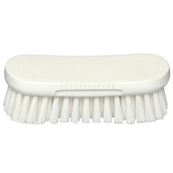 A close-up of a Matfer Bourgeat Hygienic Range brush with white bristles.