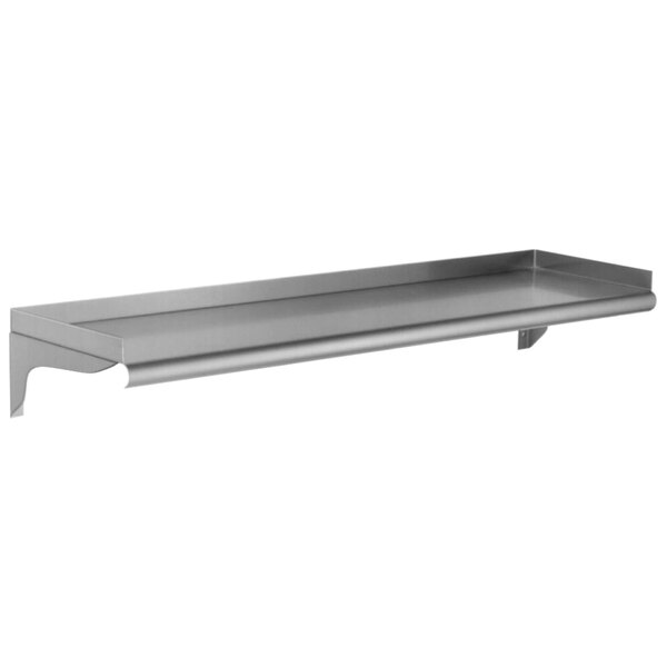 A stainless steel Eagle Group wall mounted shelf with a curved edge.