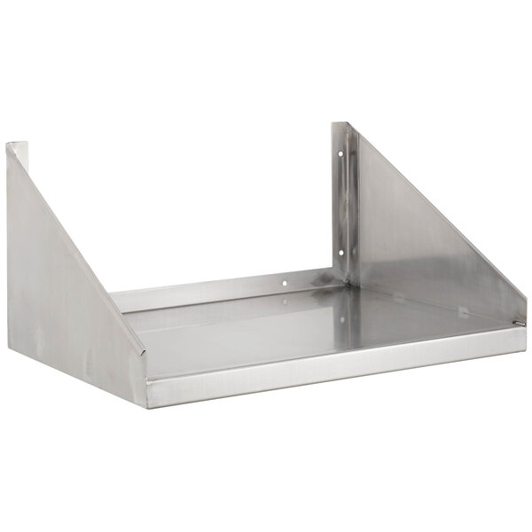 A Channel stainless steel wall mount microwave shelf.