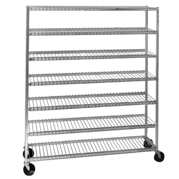 A Channel 568 aluminum cooling rack with wheels.