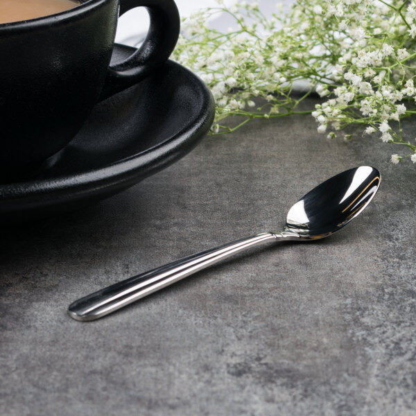 Acopa Harmony 4 5/16" 18/8 Stainless Steel Extra Heavy Weight Demitasse Spoon - 12/Case