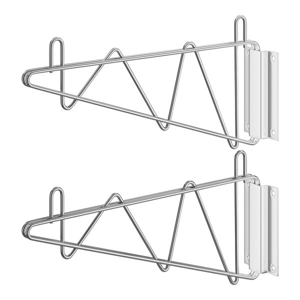 Two metal Regency wall mounting brackets with hooks on them.