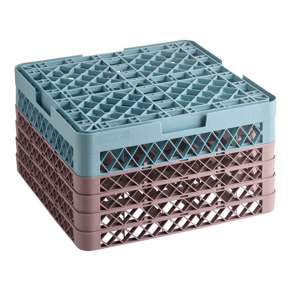 A full-size gray glass rack with 20 compartments and four brown extenders.