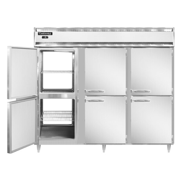 Continental DL3FE-SS-PT-HD 86" Extra-Wide Solid Half Door Pass-Through Freezer with Stainless Steel Interior