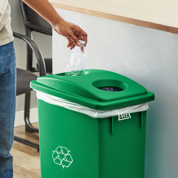 Lavex Green Slim Rectangular Recycling Trash Can Bottle / Can Lid