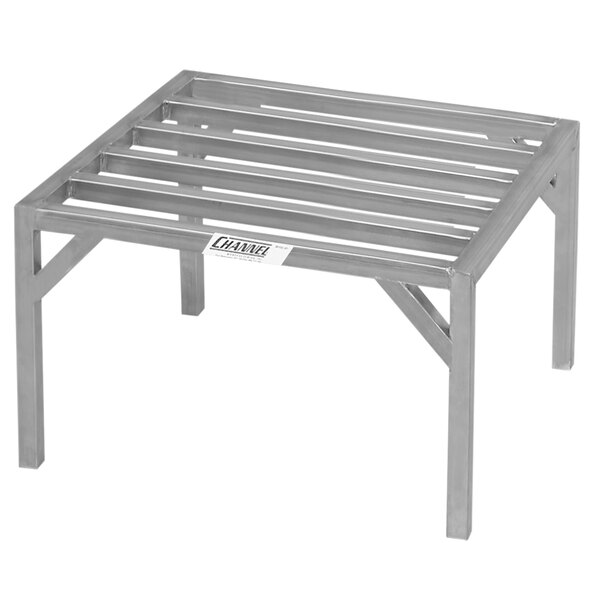 A Channel ES2024 stainless steel dunnage rack on a metal shelf.