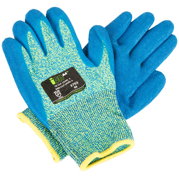 Cordova iON A4 Aqua HPPE / Glass Fiber Cut Resistant Gloves with Blue Crinkle Latex Palm Coating - Medium