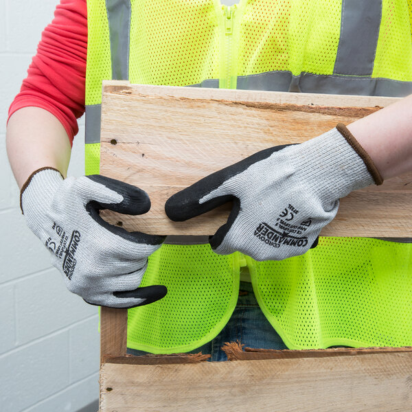 Cordova Commander White HPPE / Steel / Glass Fiber Cut Resistant Gloves with Black Foam Nitrile Palm Coating