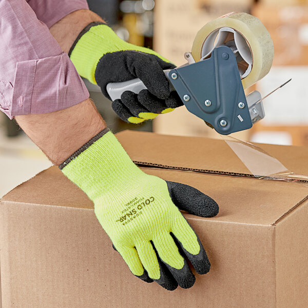 Cordova Cold Snap Hi-Vis Green Loop-In Terry Gloves with Black Foam Latex Palm Coating - Vendpacked - Medium