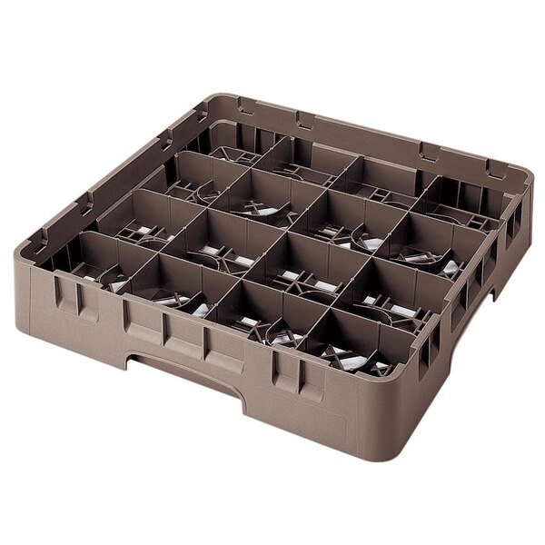Cambro 16S434167 Camrack 5 1/4" High Customizable Brown 16 Compartment Glass Rack