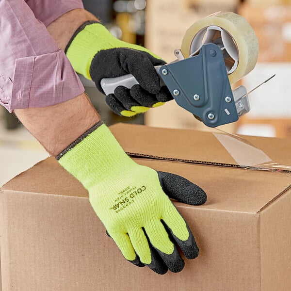 Cordova Cold Snap Hi-Vis Green Loop-In Terry Gloves with Black Foam Latex Palm Coating - Vendpacked - Extra Large