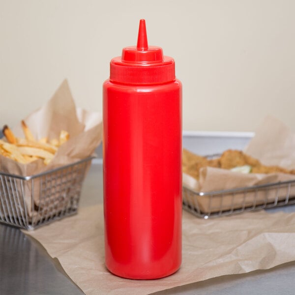 24oz Red Squeeze Bottle Sauce Tomato Restaurant Canteen Catering Cafe 