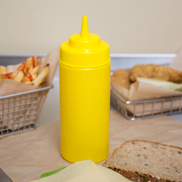 Choice 16 oz. Yellow Wide Mouth Squeeze Bottle   - 6/Pack