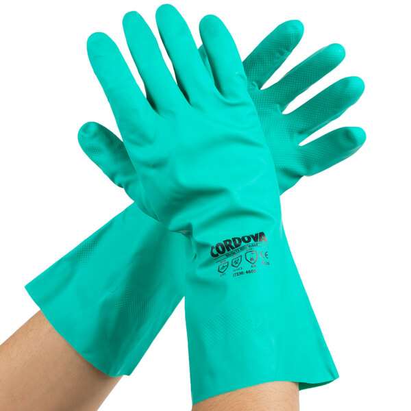 Premium 15Mil Green Embossed Unsupported Nitrile Gloves with Cotton