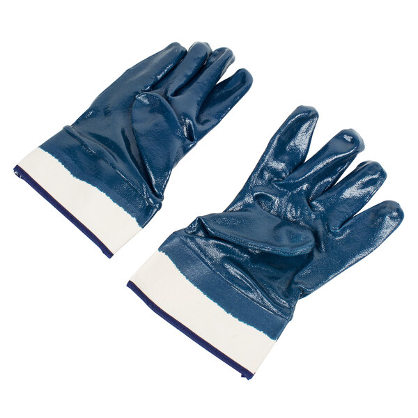 Heavy Duty Nitrile Coated Work Gloves, Blue, With Safety Cuffs - 12 Pair Pack, Large, Chemical & Oil Resistant