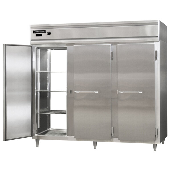 A large stainless steel Continental holding cabinet with solid doors.