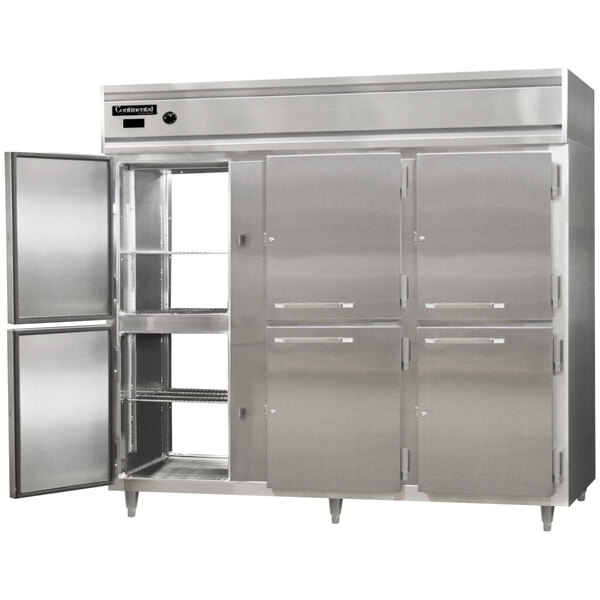 A large stainless steel Continental pass-through holding cabinet with half solid doors.