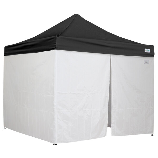 A black Caravan Canopy tent with a white top.