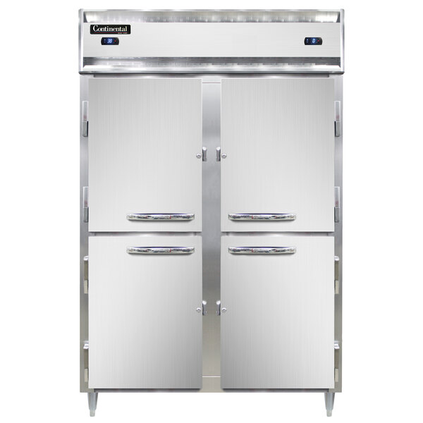 A white rectangular Continental DL2RF-HD refrigerator/freezer with two doors.