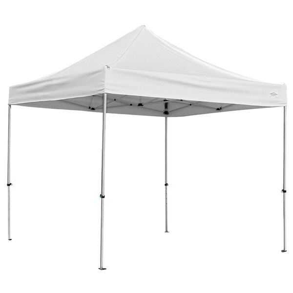 A white Caravan Canopy tent with poles.