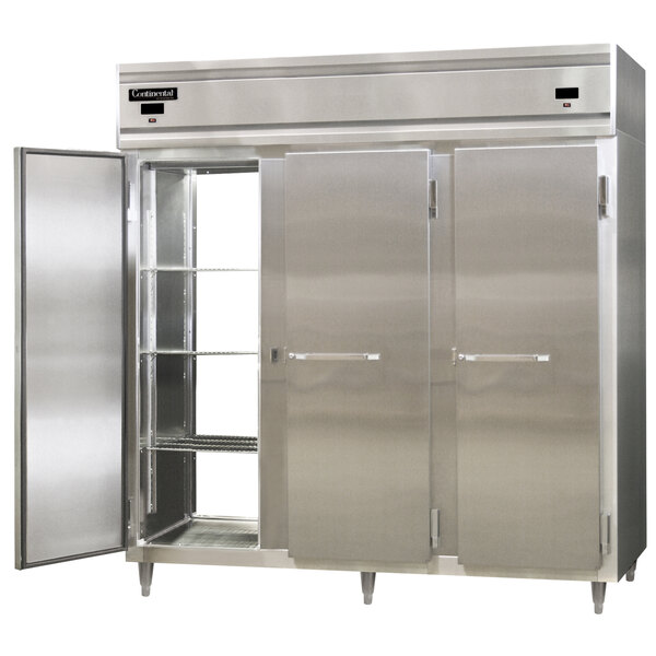 A large stainless steel Continental pass-through refrigerator with two doors.