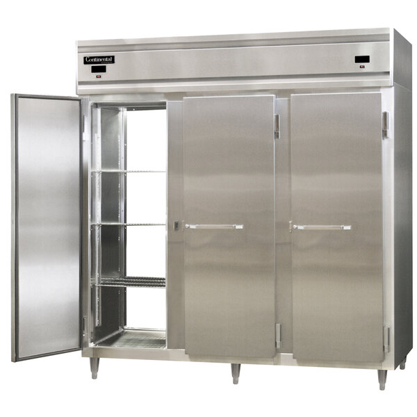 A stainless steel Continental pass-through refrigerator with two doors.