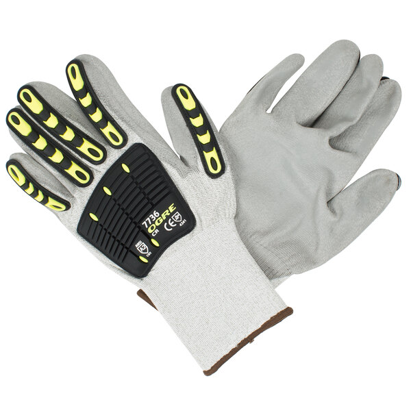 Cordova OGRE-CR Salt and Pepper HPPE Gloves with Gray Polyurethane Palm Coating and TPR Reinforcements - Large