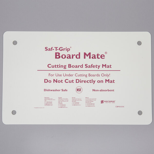 San Jamar CBM1016 SafTGrip BoardMate 16" x 10" White Cutting Board Mat