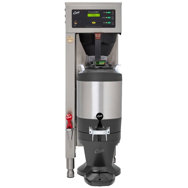 A Curtis ThermoPro commercial coffee brewer with a Thermal FreshTrac dispenser on top.