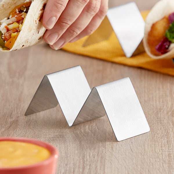 Choice 5" x 2" x 2" Stainless Steel Half Size Taco Holder with 1 or 2 Compartments