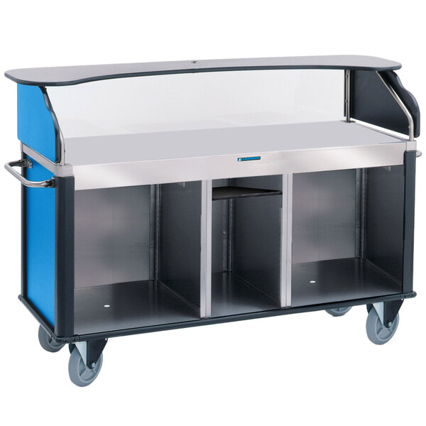 Lakeside 68210BL Serv 'N Express Stainless Steel Vending Cart with Flat Surface and Royal Blue Laminate Finish - 28 1/4" x 77 1/4" x 52 1/2"