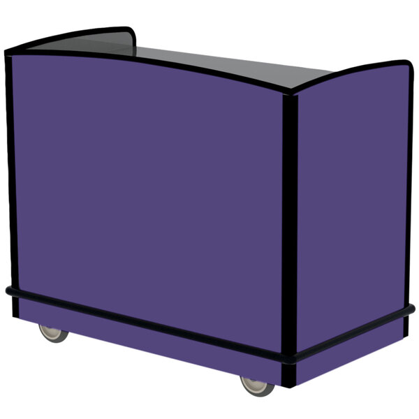 A purple Lakeside serving cart with wheels.