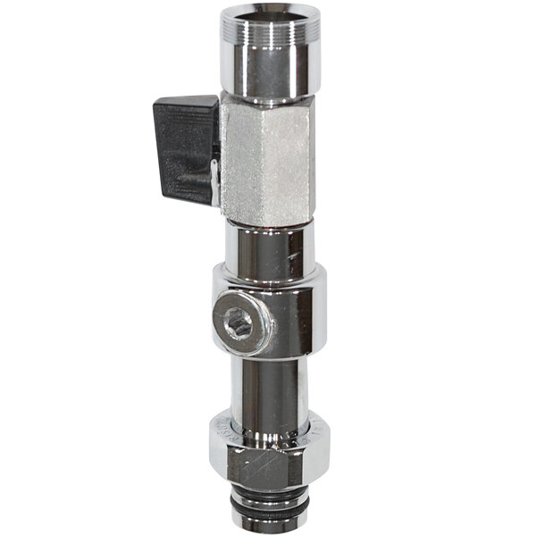 A Fisher 1/2" Swivel Chemical Tee with a stainless steel valve and black handle.