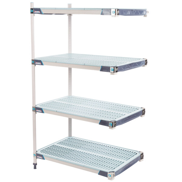 A MetroMax i 4-shelf add-on kit with white polymer shelves with holes.