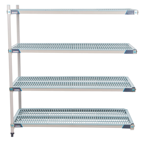 A white rectangular MetroMax i 4-shelf add-on kit with three metal shelves.