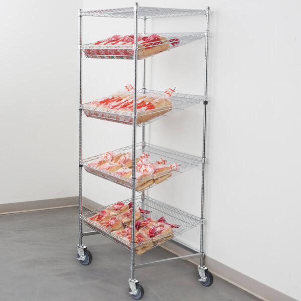 Regency Chrome 5-Shelf Angled Mobile Merchandising Rack - 24