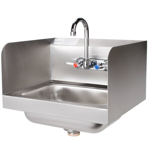 Advance Tabco 7-PS-66 Hand Sink with Splash Mounted Gooseneck Faucet and Side Splash Guards - 17 1/4"