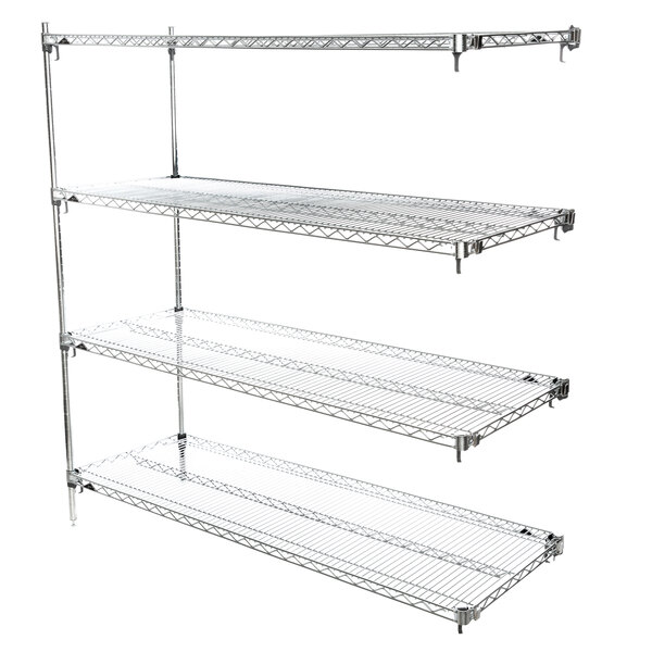 A Metro chrome wire shelving add-on unit with shelves.