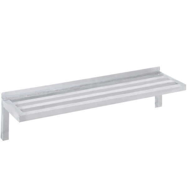 A slotted aluminum wall shelf with 2 shelves.