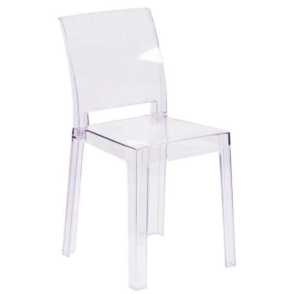 Flash Furniture OW-SQUAREBACK-18-GG Ghost Transparent Polycarbonate Outdoor / Indoor Chair with Square Back