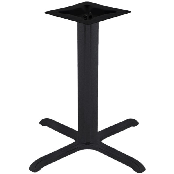 BFM Seating 30" x 30" Sand Black Stamped Steel Counter Height Cross Table Base, 4" Column