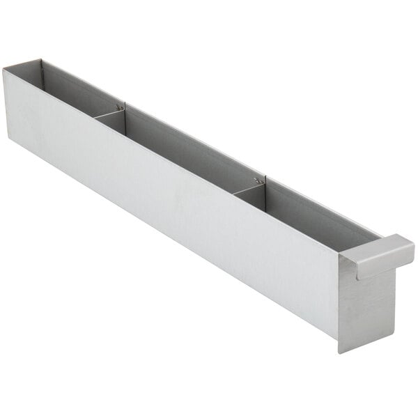 A silver stainless steel rectangular grease tray with two compartments.