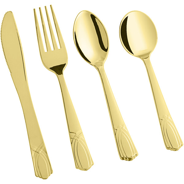 Visions Heavy Weight Elegant Gold Plastic Basic Cutlery Set with Soup