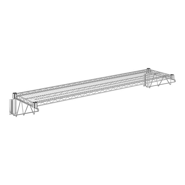A Regency chrome wire wall mount shelf with a long wire shelf.