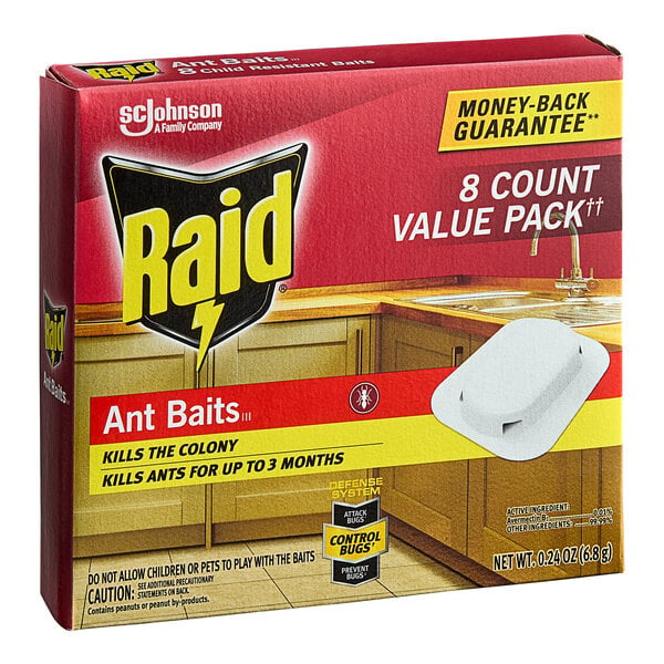 A yellow and black box of SC Johnson Raid ant baits.